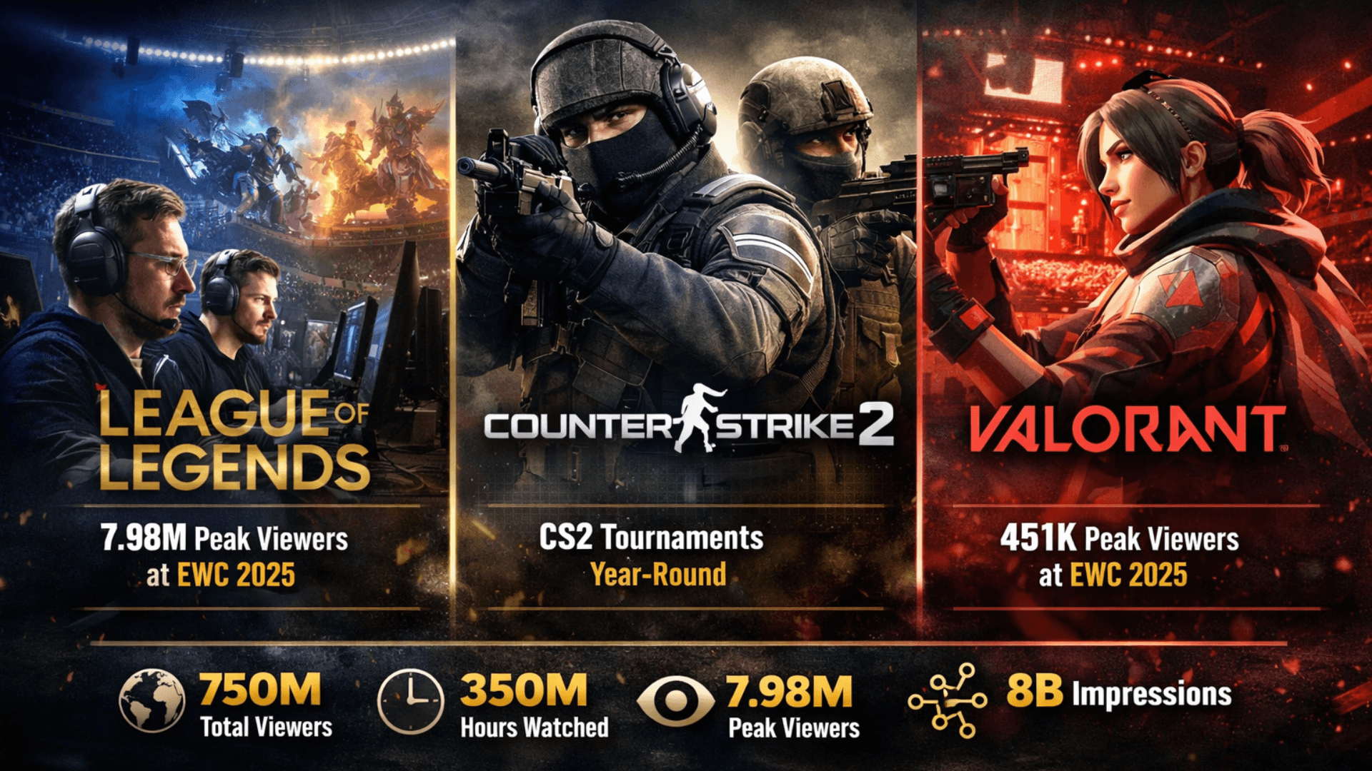 League of Legends, CS2 and VALORANT: The Commercial Powerhouses Driving Esports at Global Scale